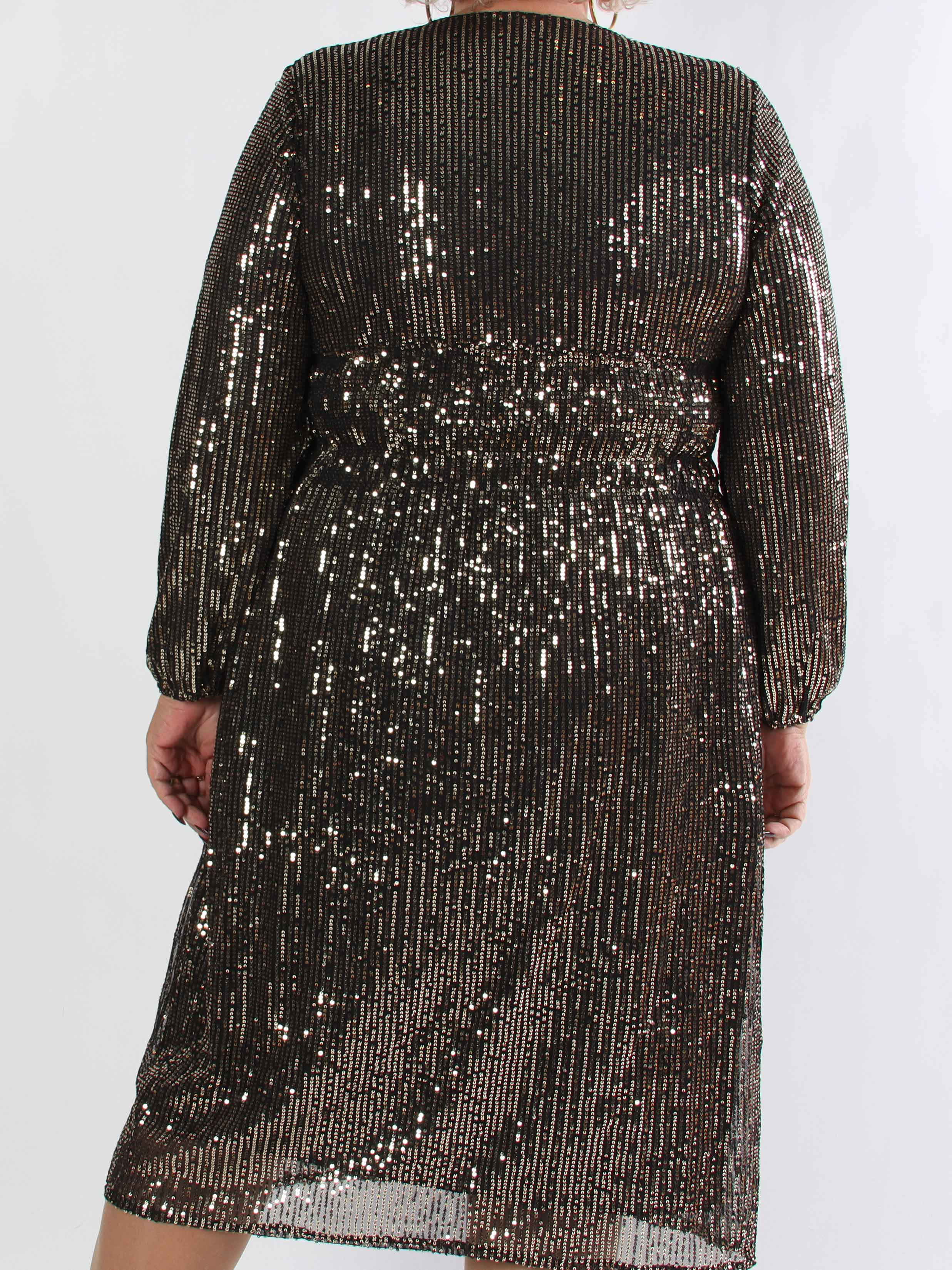 Pams Glitter Midi L/S - Plus size klänning med smock och paljetter